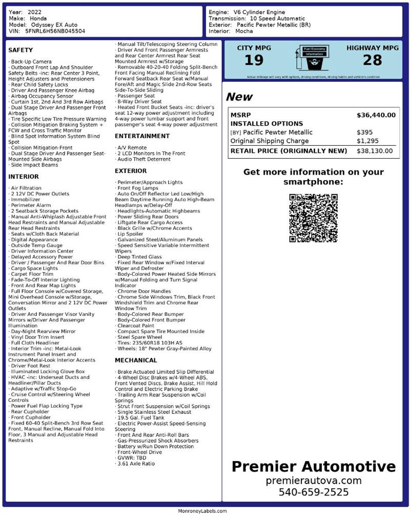 Used 2022 Honda Odyssey EX image 2