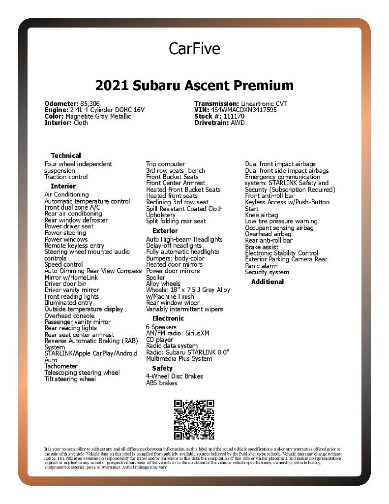 Used 2021 Subaru Ascent Premium w/ Convenience Package AWD/4WD image 30