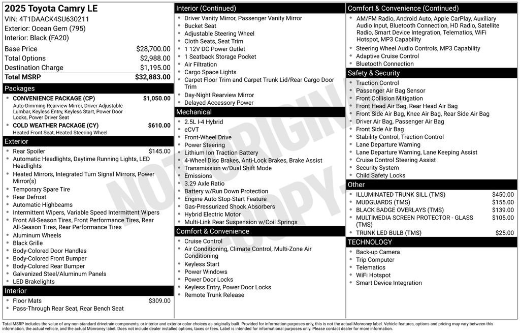 Used 2025 Toyota Camry LE w/ Convenience Package FWD image 12