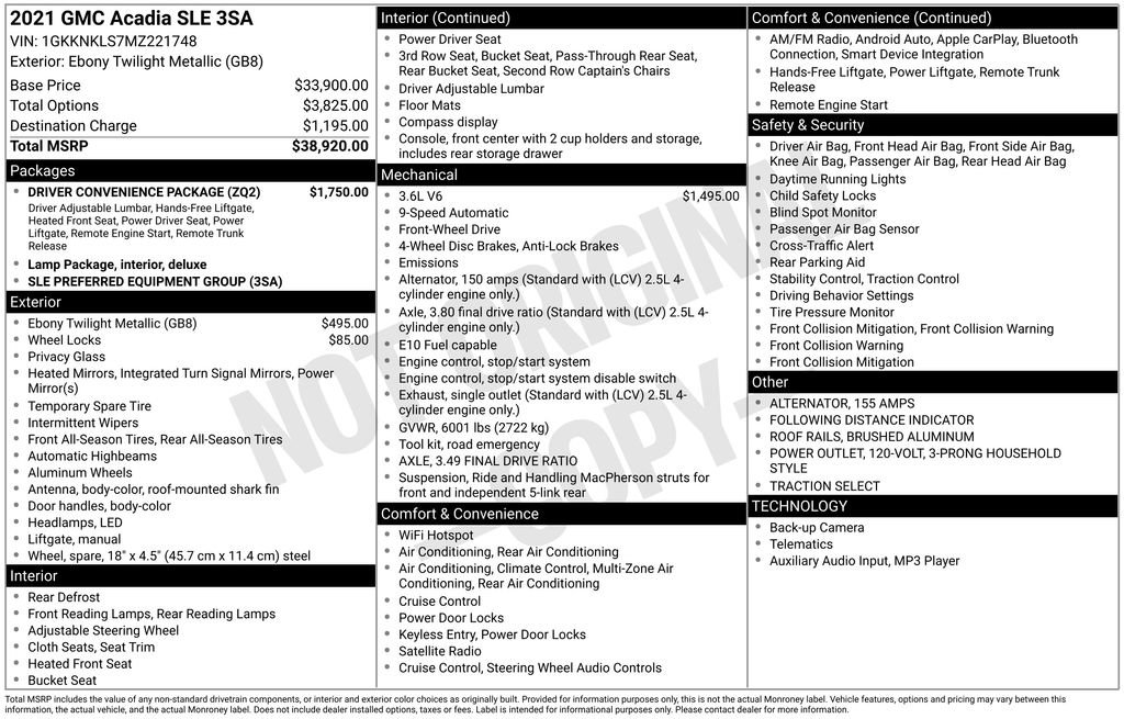 Used 2021 GMC Acadia SLE w/ Driver Convenience Package FWD image 5