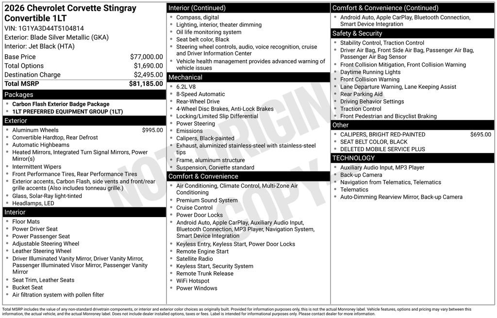 Used 2026 Chevrolet Corvette Stingray Convertible w/ 1LT image 6