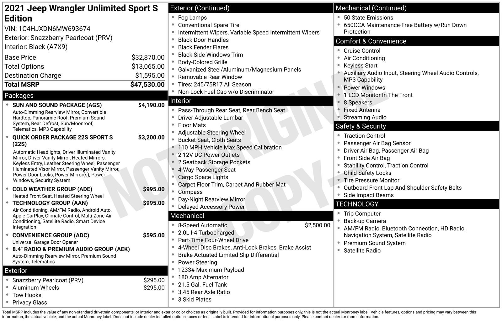 Used 2021 Jeep Wrangler Unlimited Sport w/ Sun And Sound Package AWD/4WD image 36