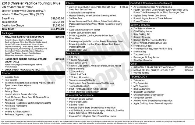 Used 2018 Chrysler Pacifica Touring-L Plus w/ Advanced Safetytec Group image 44