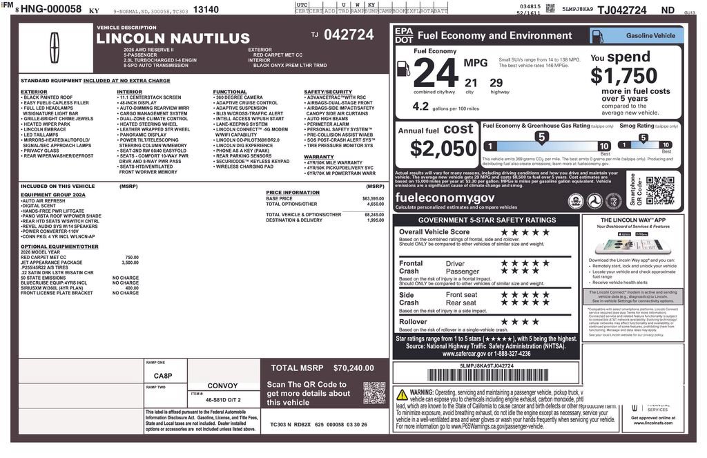 New 2026 Lincoln Nautilus Reserve w/ Jet Appearance Package AWD/4WD image 28