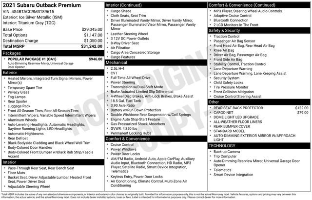 Used 2021 Subaru Outback Premium w/ Popular Package #1 image 24