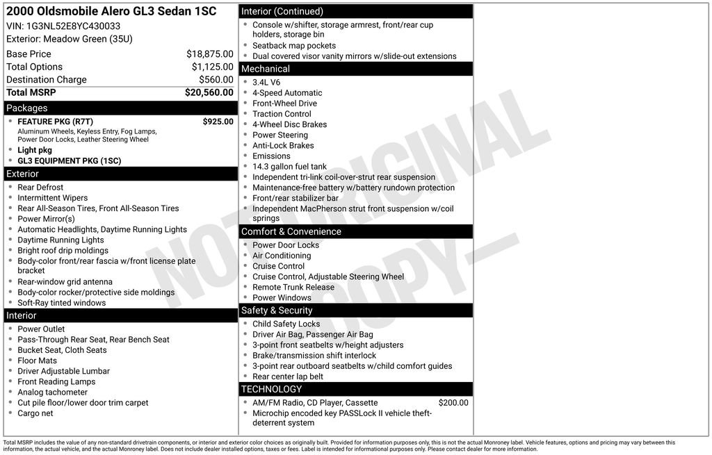 Used 2000 Oldsmobile Alero GL w/ Feature Pkg FWD image 2