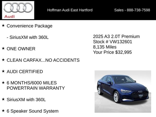 Certified 2025 Audi A3 2.0T Premium w/ Convenience Package AWD/4WD image 12