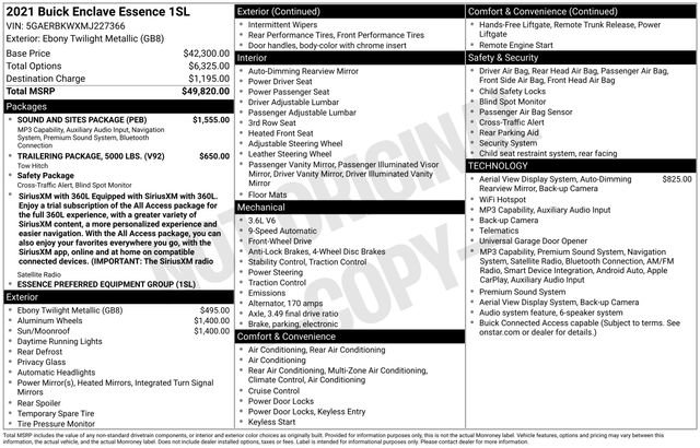 Used 2021 Buick Enclave Essence w/ Sound and Sites Package FWD image 7