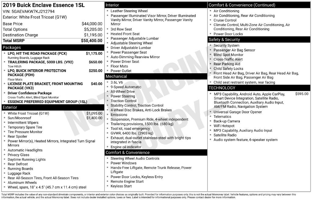 Used 2019 Buick Enclave Essence w/ LPO, Hit The Road Package AWD/4WD image 12