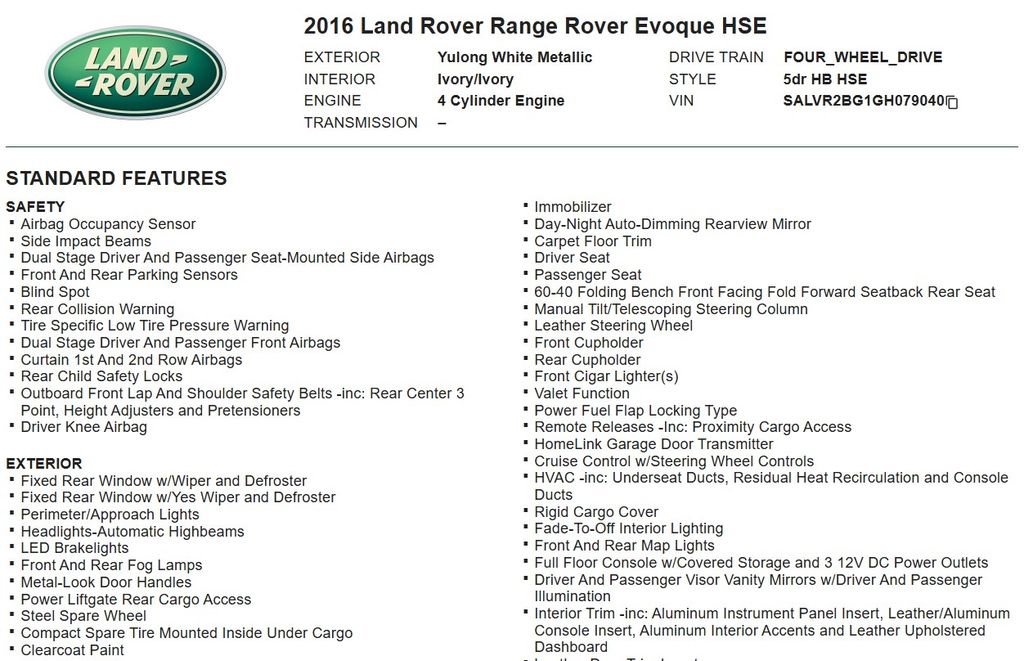 Used 2016 Land Rover Range Rover Evoque HSE AWD/4WD image 15