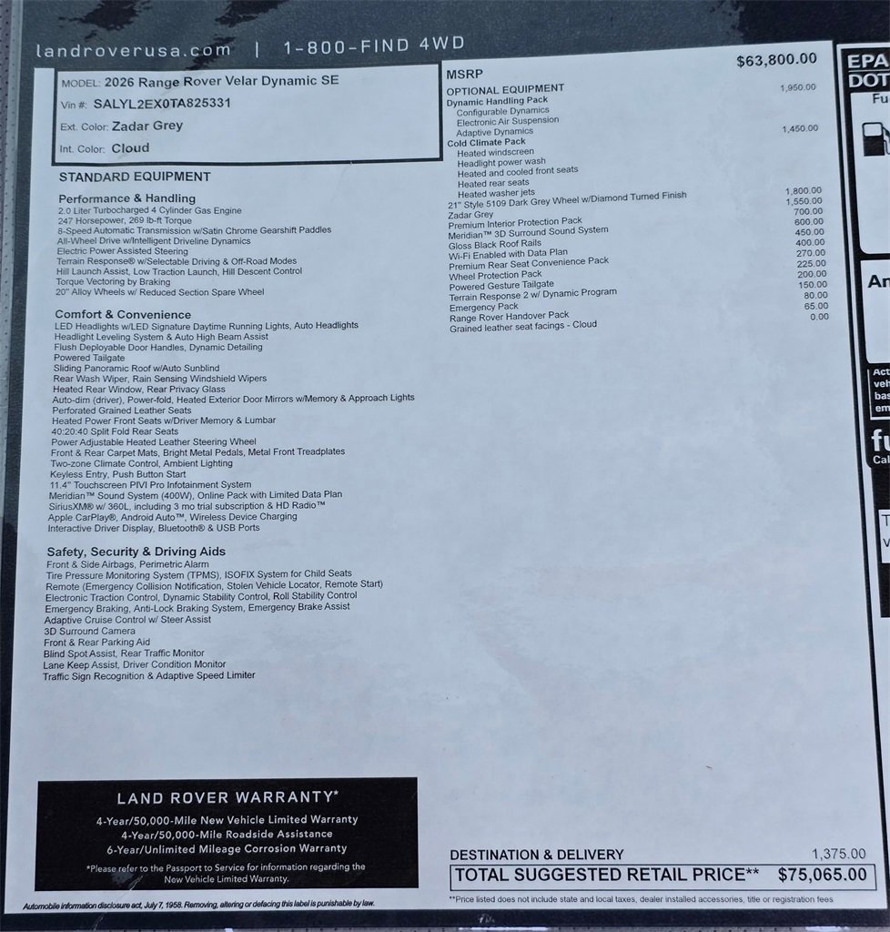 New 2026 Land Rover Range Rover Velar Dynamic SE image 33