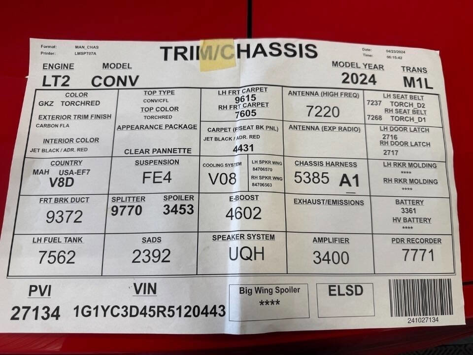 Used 2024 Chevrolet Corvette Stingray Premium Conv w/ Z51 Performance Package image 75