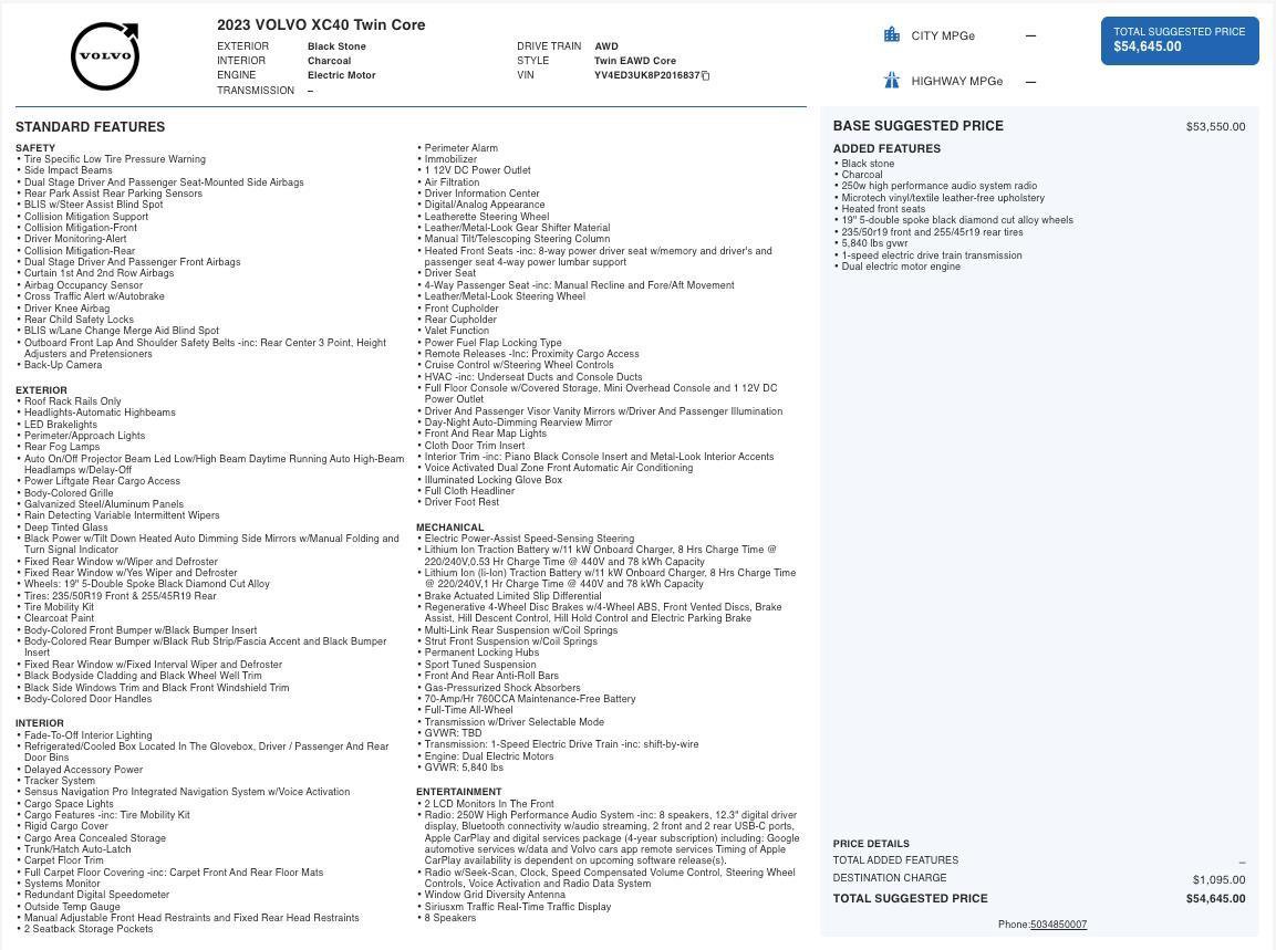 Used 2023 Volvo XC40 Recharge Core image 5