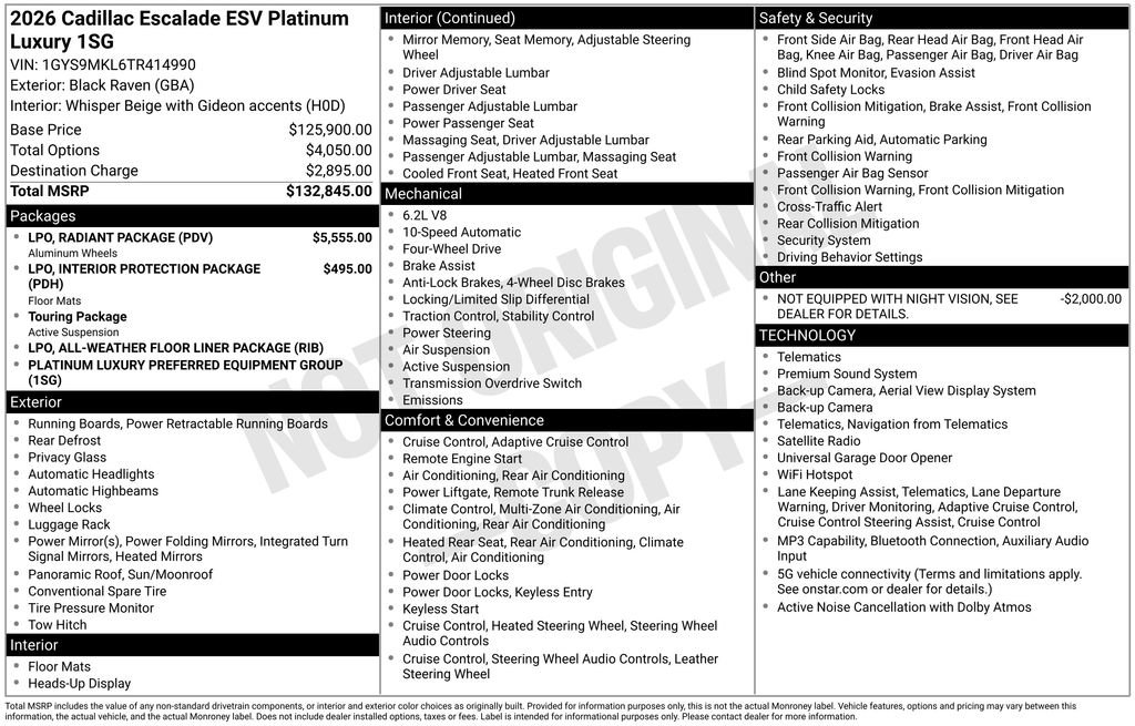 New 2026 Cadillac Escalade ESV Platinum Luxury w/ LPO, Radiant Package AWD/4WD image 27