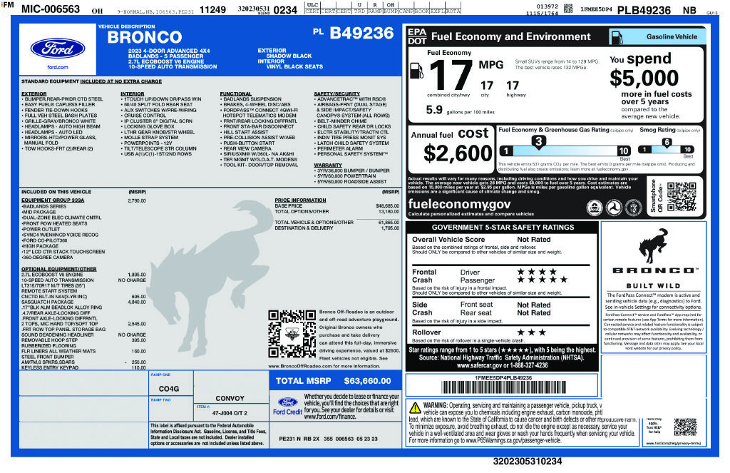 Used 2023 Ford Bronco Badlands w/ Sasquatch Package AWD/4WD image 2