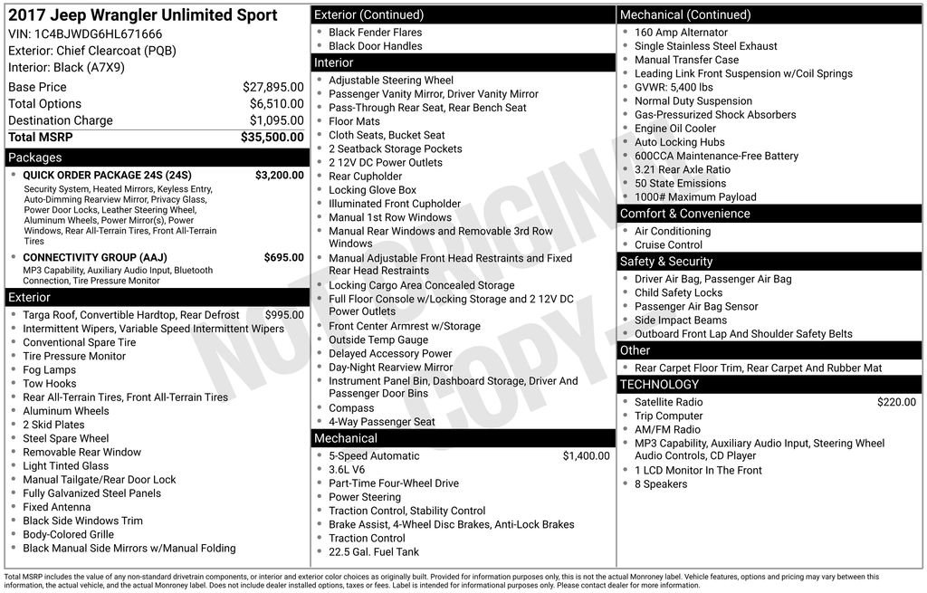 Used 2017 Jeep Wrangler Unlimited Sport w/ Quick Order Package 24S AWD/4WD image 2