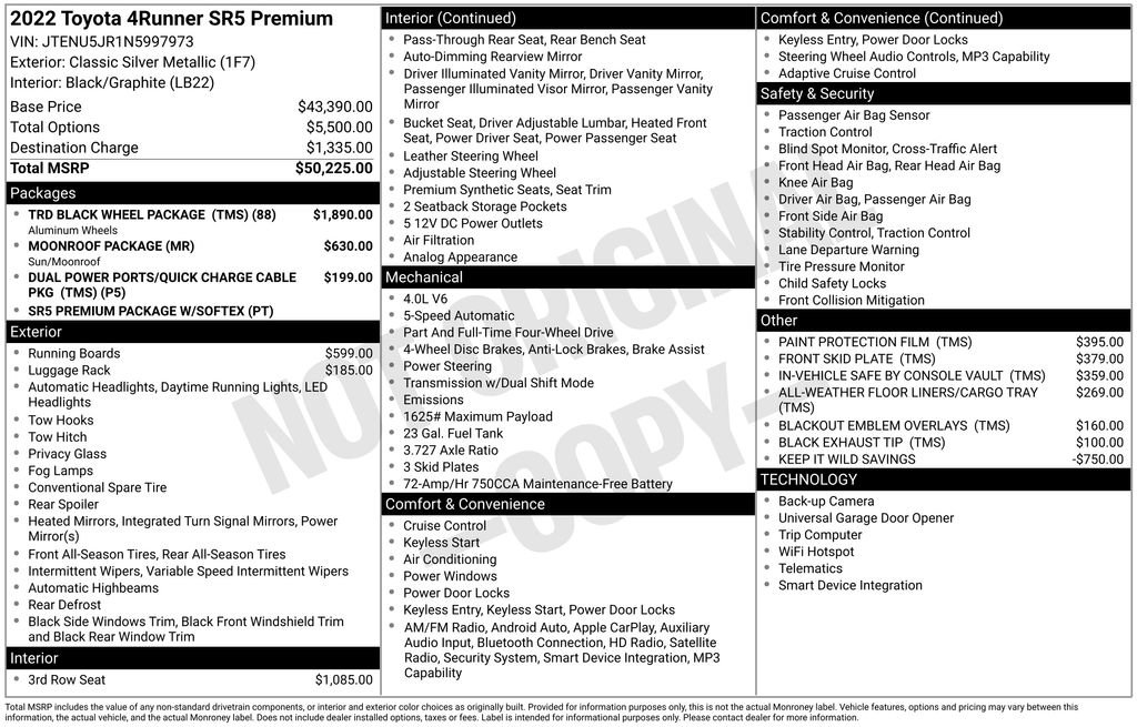 Used 2022 Toyota 4Runner SR5 Premium w/ TRD Black Wheel Package (TMS) AWD/4WD image 17