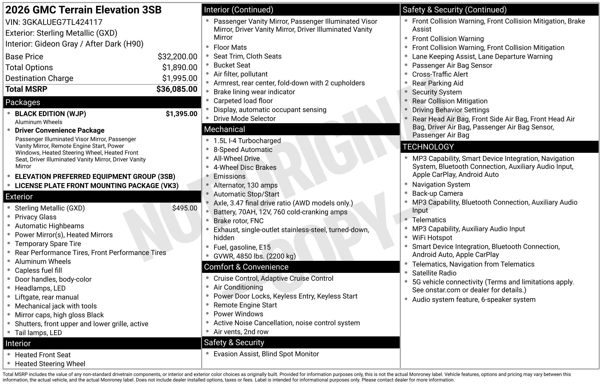 New 2026 GMC Terrain Elevation w/ Black Edition AWD/4WD image 3