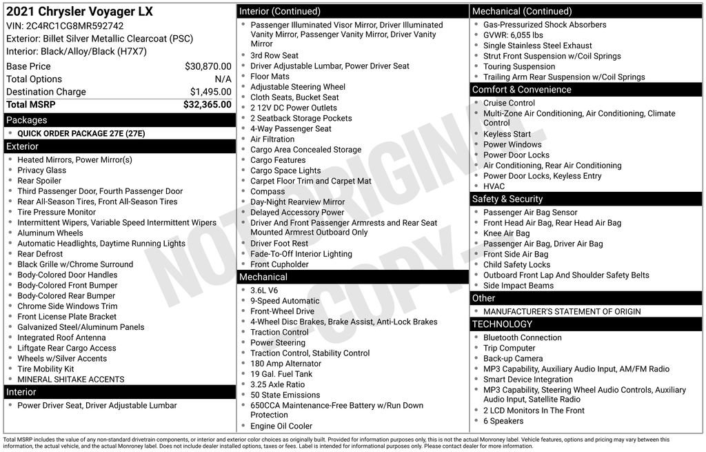 Used 2021 Chrysler Voyager LX FWD image 37