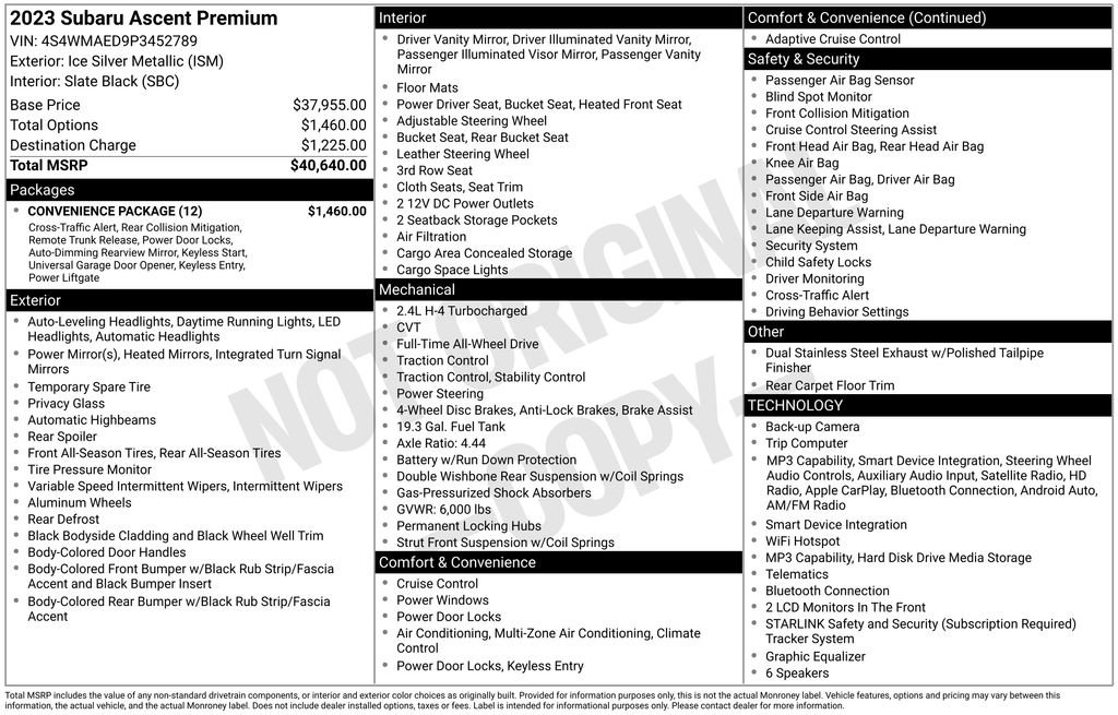 Certified 2023 Subaru Ascent Premium w/ Convenience Package AWD/4WD image 8