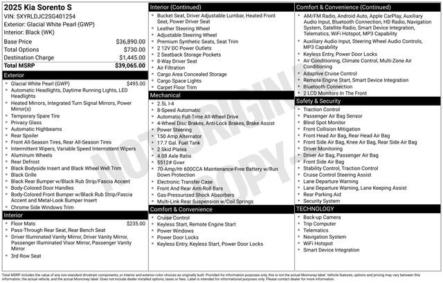 Certified 2025 Kia Sorento S AWD/4WD image 37