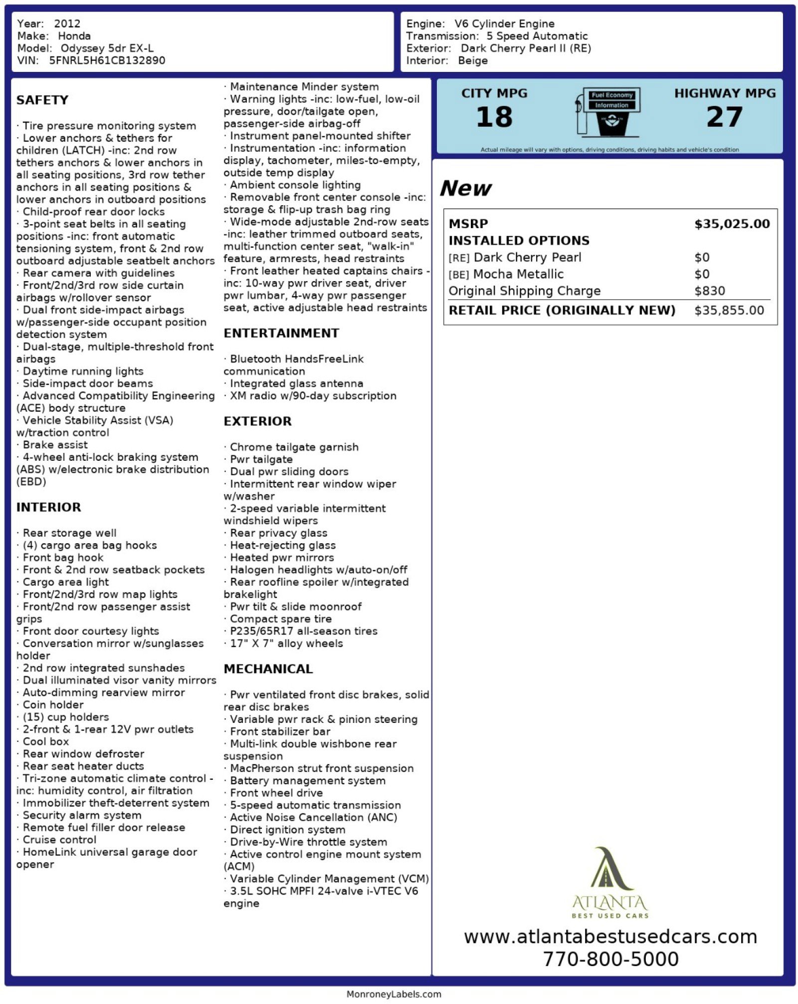 Used 2012 Honda Odyssey EX-L image 51