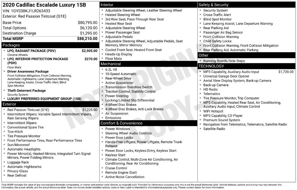 Used 2020 Cadillac Escalade Luxury w/ LPO, Radiant Package RWD image 11