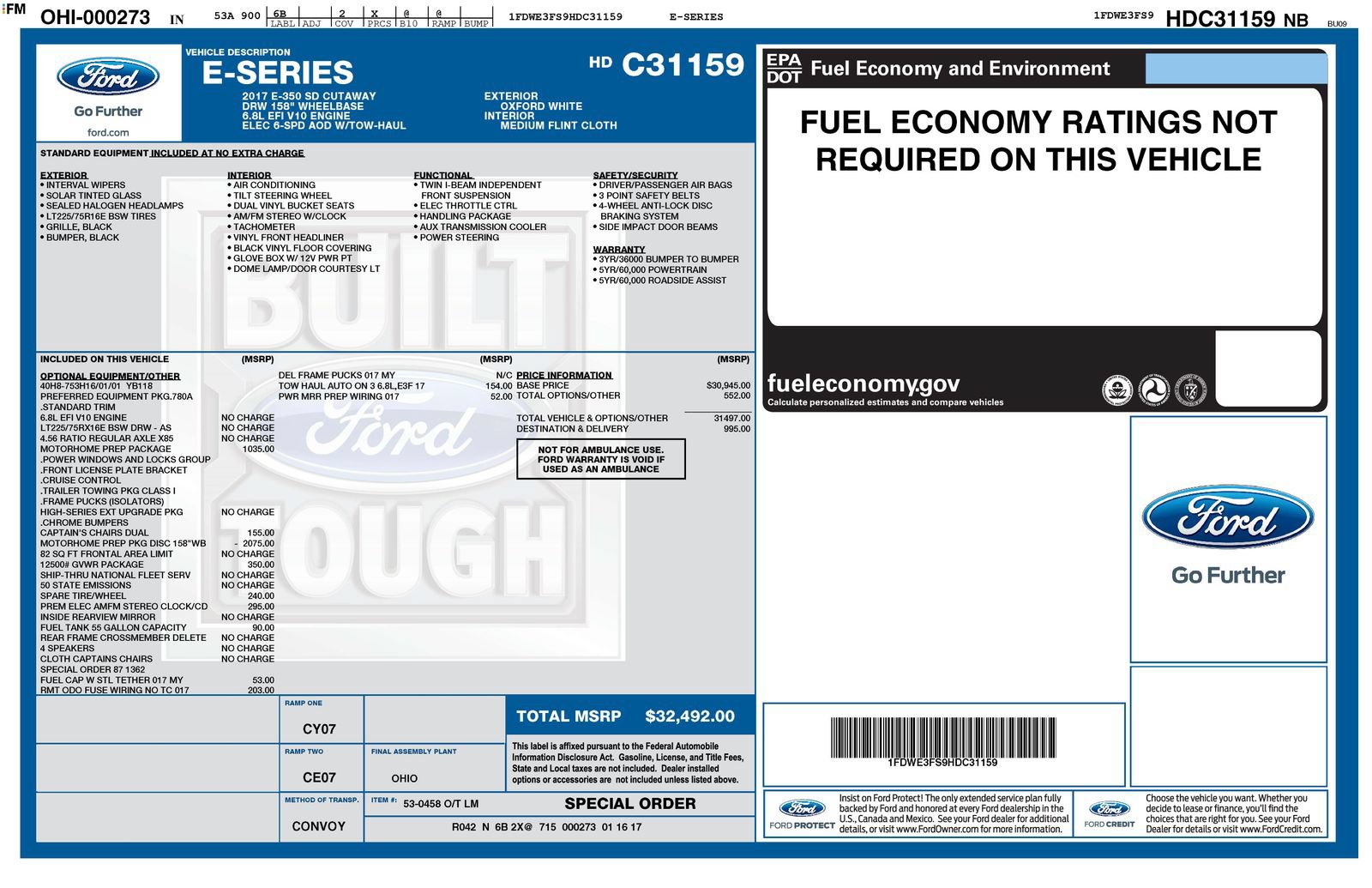 Used 2017 Ford E-350 and Econoline 350 Super Duty w/ Motorhome Prep Package RWD image 33