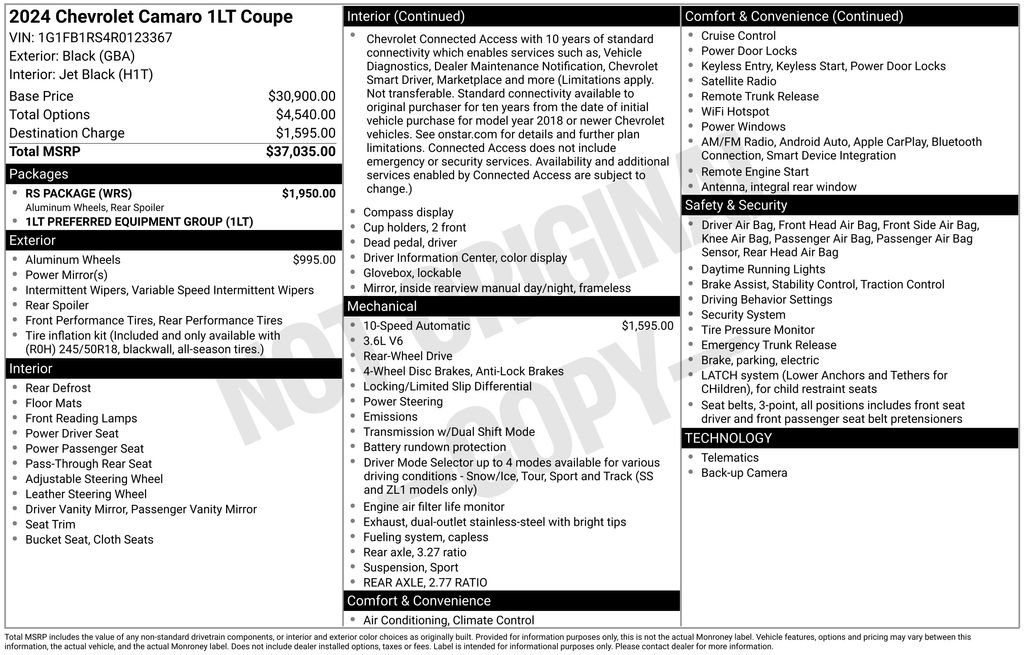 Used 2024 Chevrolet Camaro LT w/ RS Package image 2