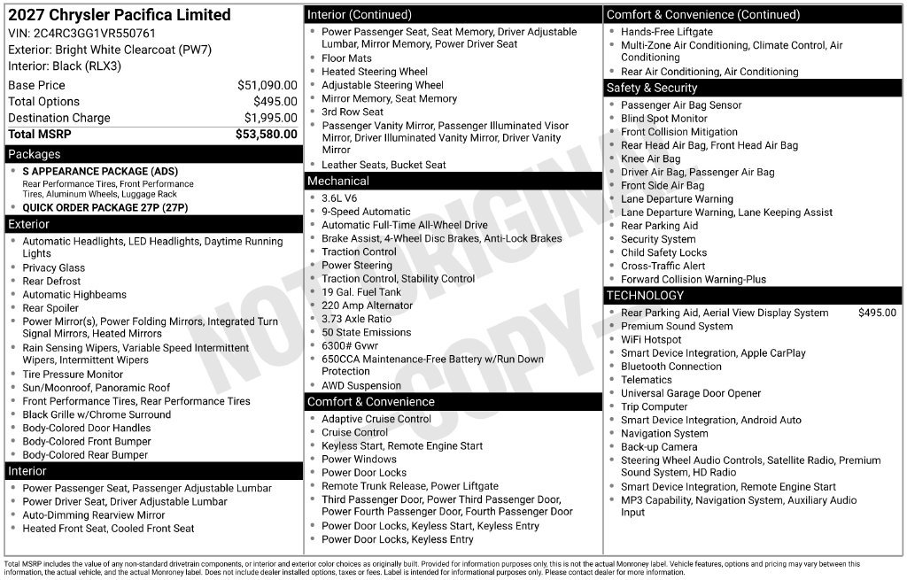 New 2027 Chrysler Pacifica Limited AWD/4WD image 6