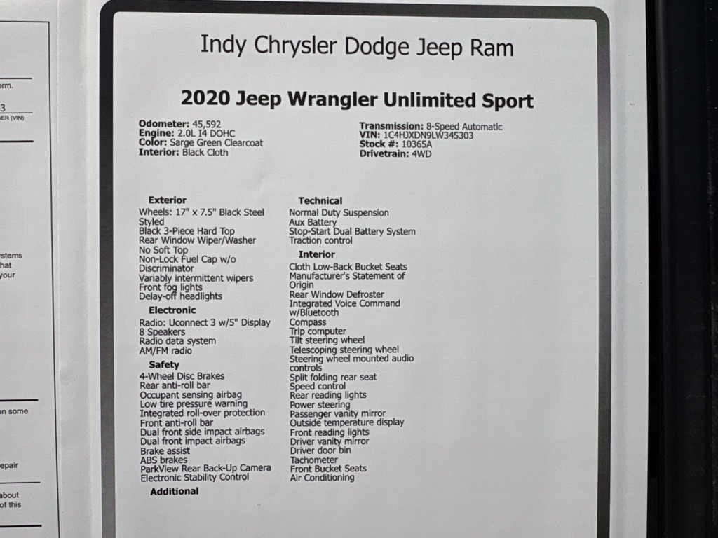 Used 2020 Jeep Wrangler Unlimited Sport AWD/4WD image 30