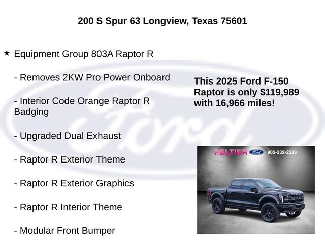 Used 2025 Ford F150 Raptor w/ Equipment Group 803A Raptor R AWD/4WD image 5