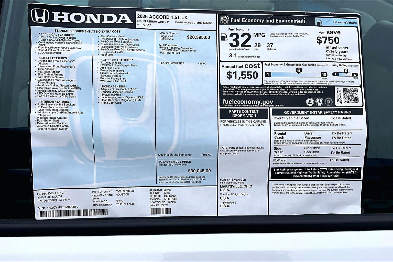 New 2026 Honda Accord LX image 19