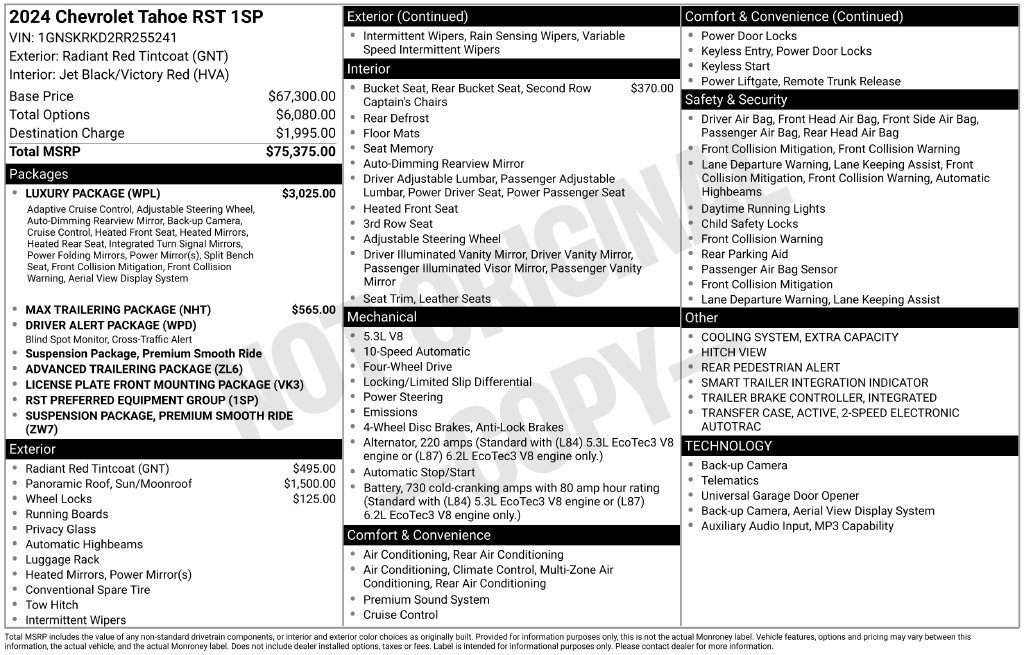 Used 2024 Chevrolet Tahoe RST w/ Luxury Package AWD/4WD image 8