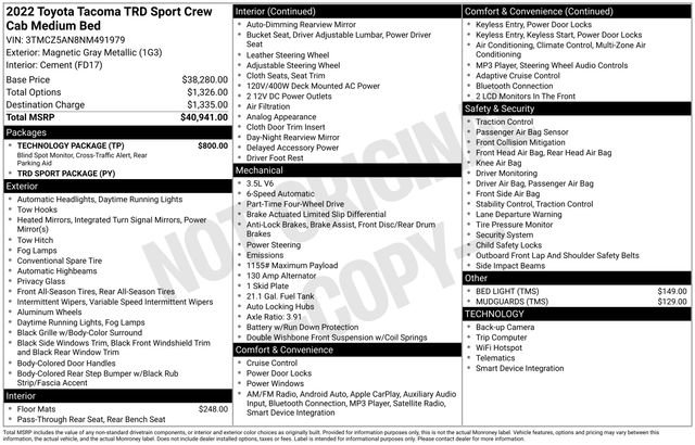 Used 2022 Toyota Tacoma TRD Sport w/ Technology Package image 36