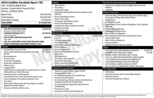 Certified 2024 Cadillac Escalade Sport w/ LPO, ONYX Package AWD/4WD image 37