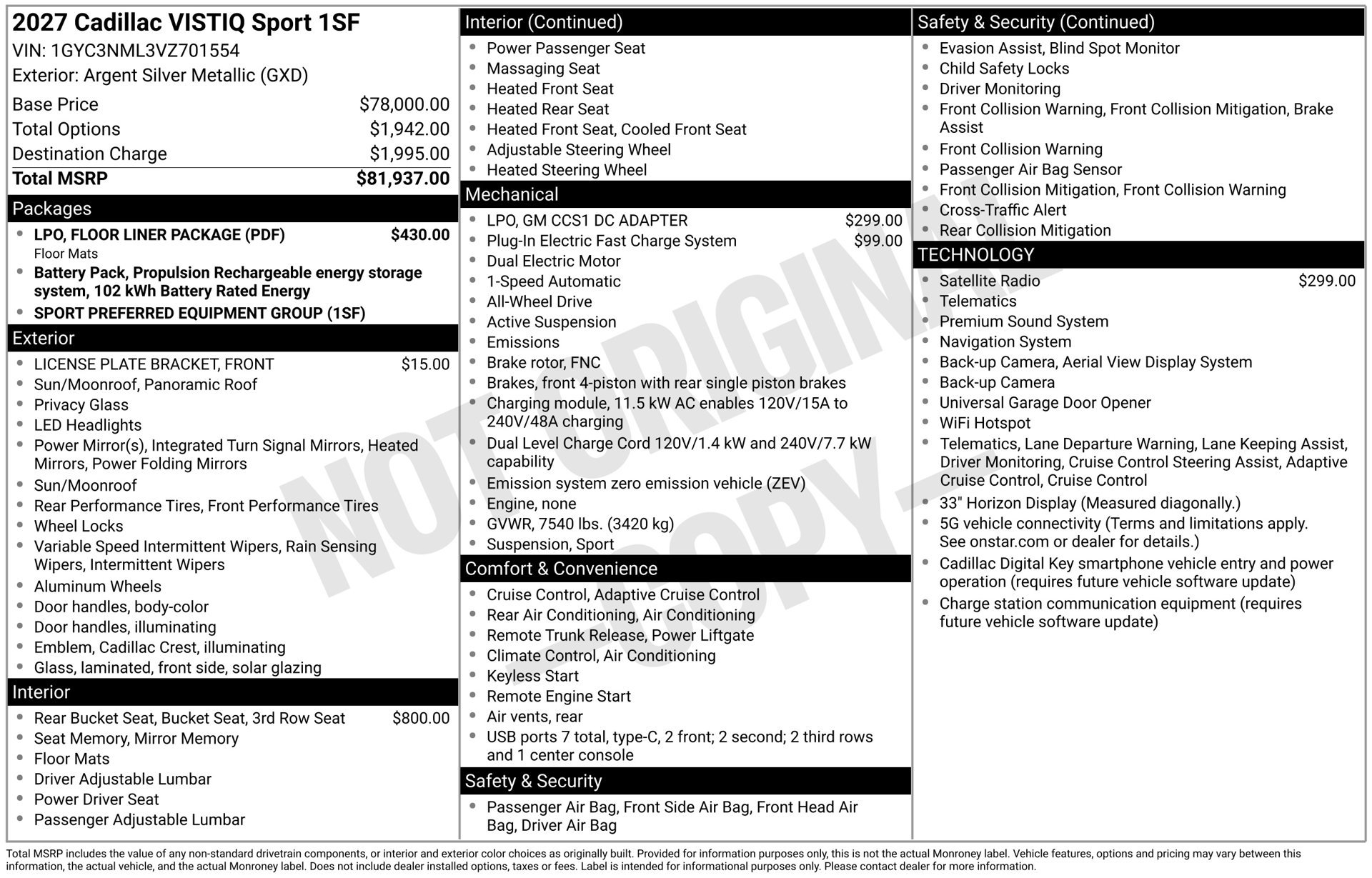 New 2027 Cadillac Vistiq Sport w/ LPO, Floor Liner Package AWD/4WD image 3