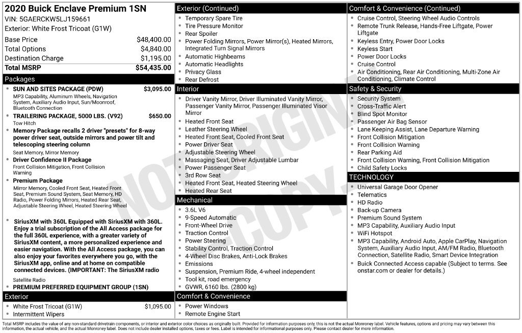 Used 2020 Buick Enclave Premium w/ Sun and Sites Package FWD image 35