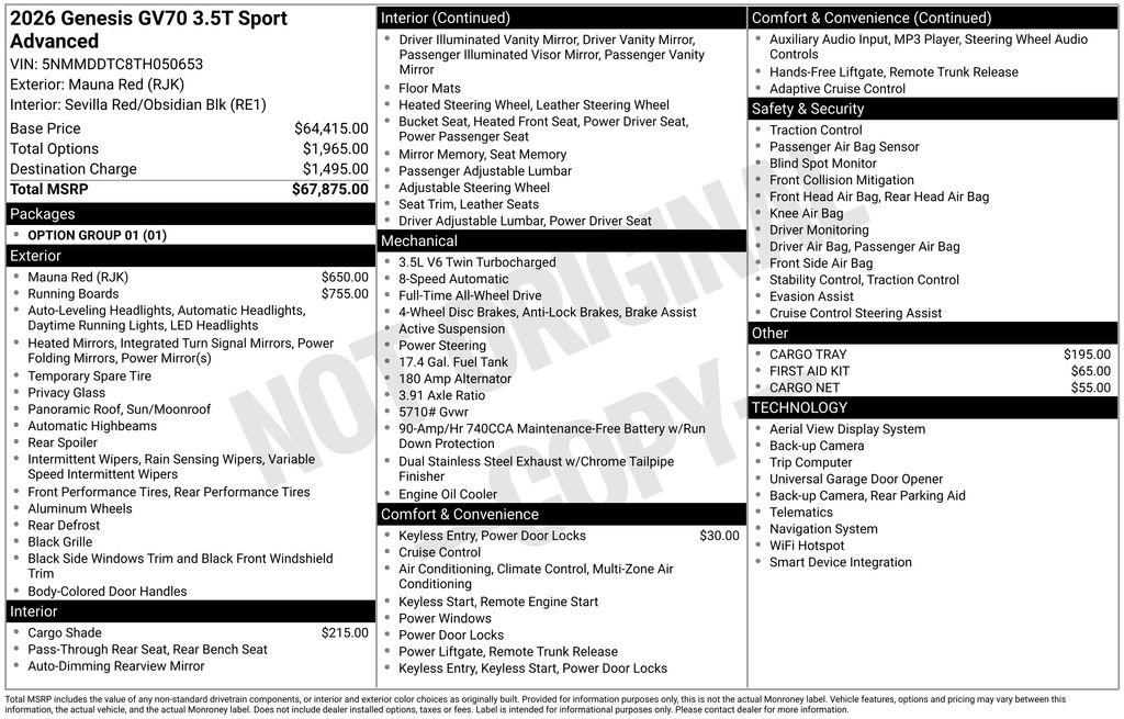 New 2026 Genesis GV70 3.5T Sport Advanced AWD/4WD image 2