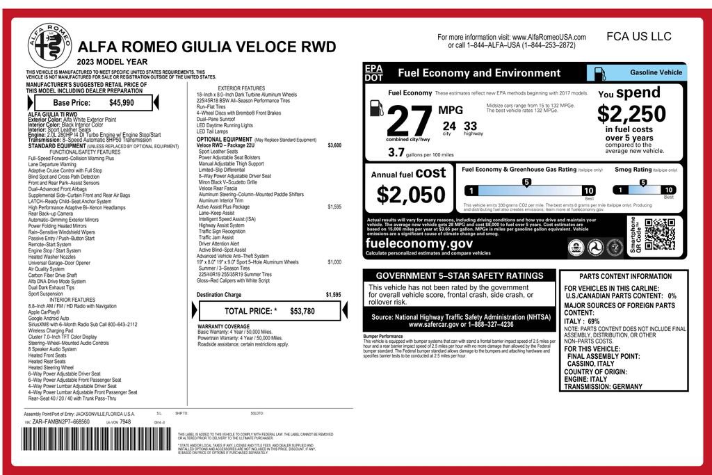 Used 2023 Alfa Romeo Giulia Veloce RWD image 42