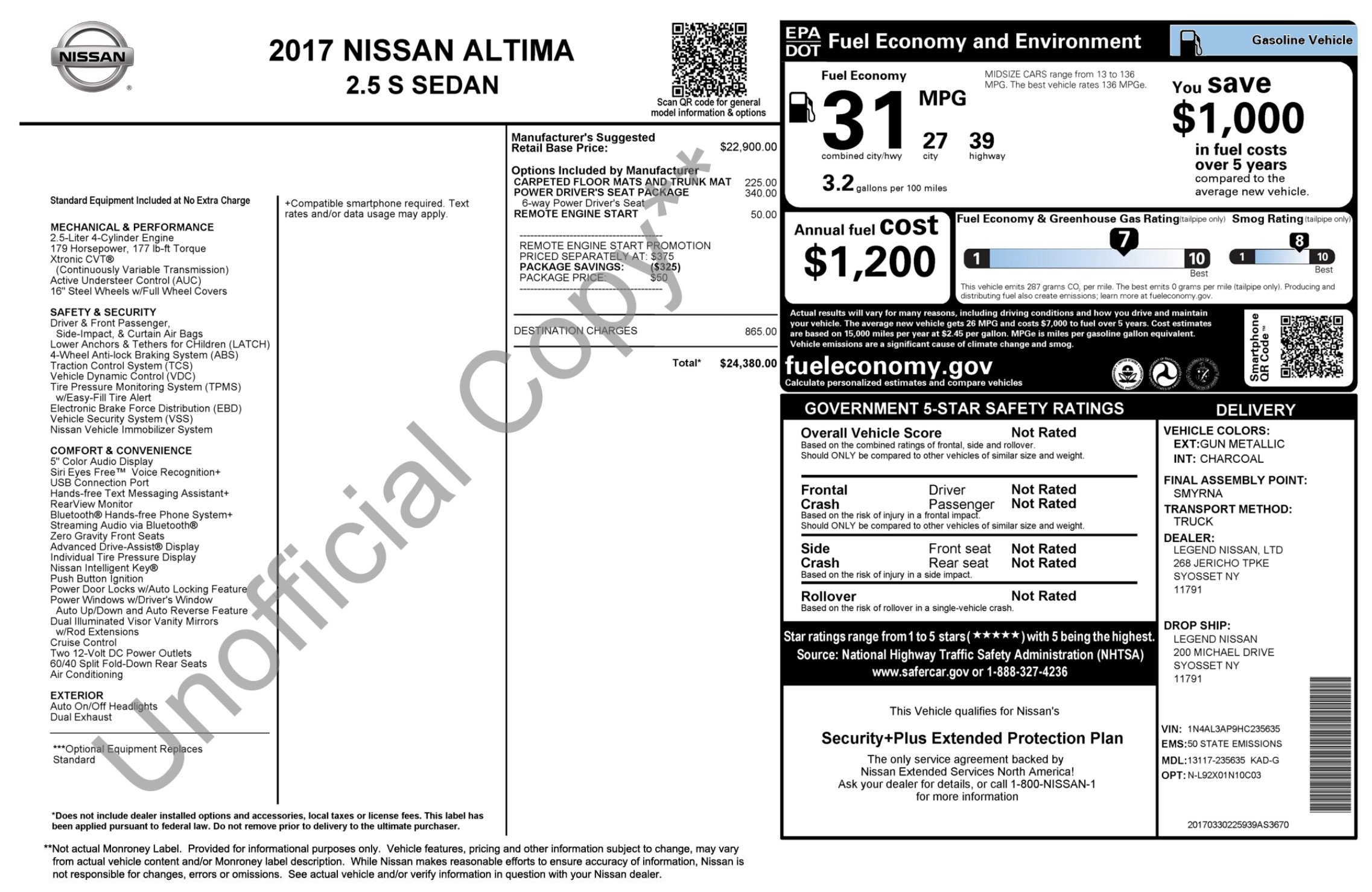 Used 2017 Nissan Altima 2.5 S w/ Power Driver Seat Package FWD image 5