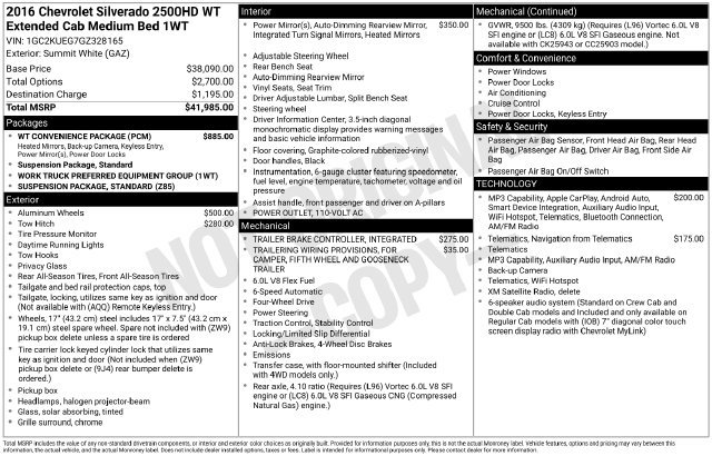Used 2016 Chevrolet Silverado 2500 W/T w/ WT Convenience Package AWD/4WD image 6