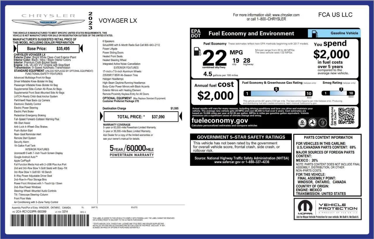 Used 2023 Chrysler Voyager LX FWD image 7