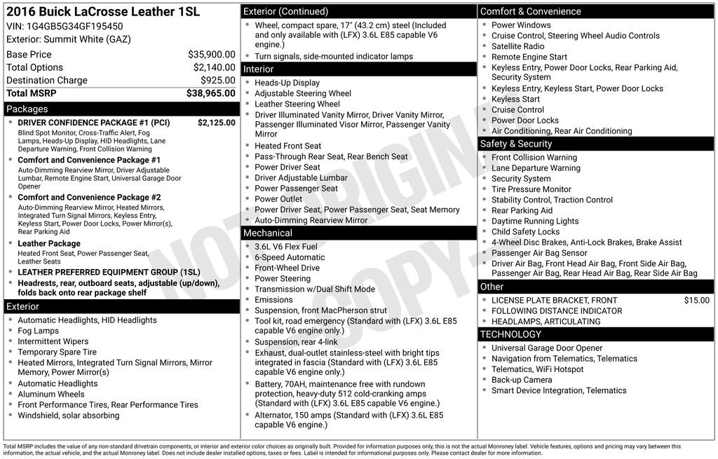 Used 2016 Buick LaCrosse Leather w/ Driver Confidence Package #1 image 14