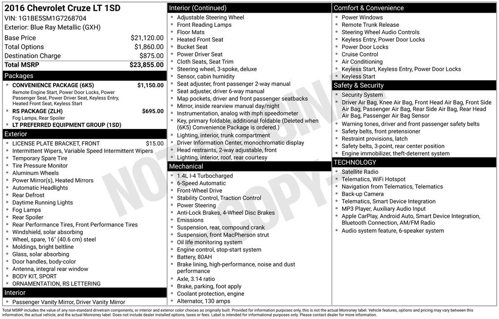 Used 2016 Chevrolet Cruze LT w/ Convenience Package FWD image 18