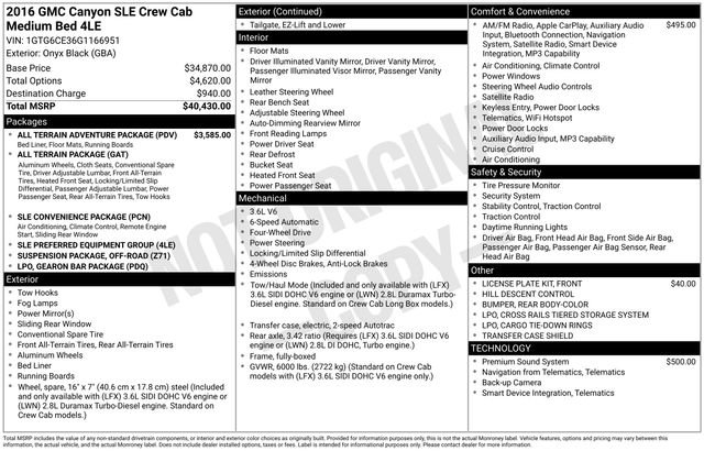 Used 2016 GMC Canyon SLE w/ All Terrain Adventure Package image 44