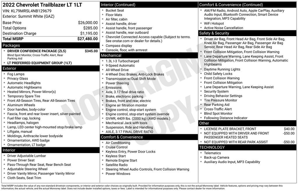 Certified 2022 Chevrolet TrailBlazer LT w/ Driver Confidence Package image 34