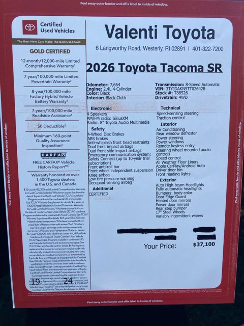 Certified 2026 Toyota Tacoma SR w/ SR Upgrade Package AWD/4WD image 37