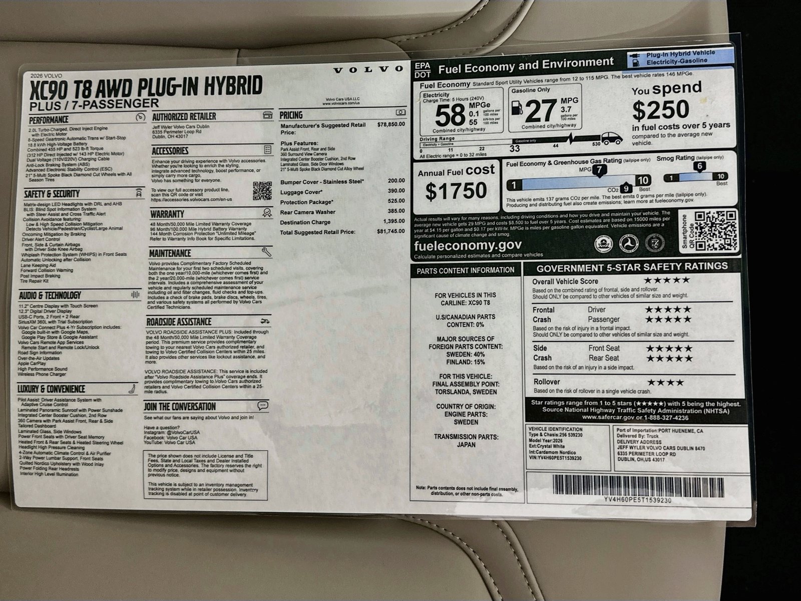 New 2026 Volvo XC90 T8 Plus w/ Protection Package AWD/4WD image 47