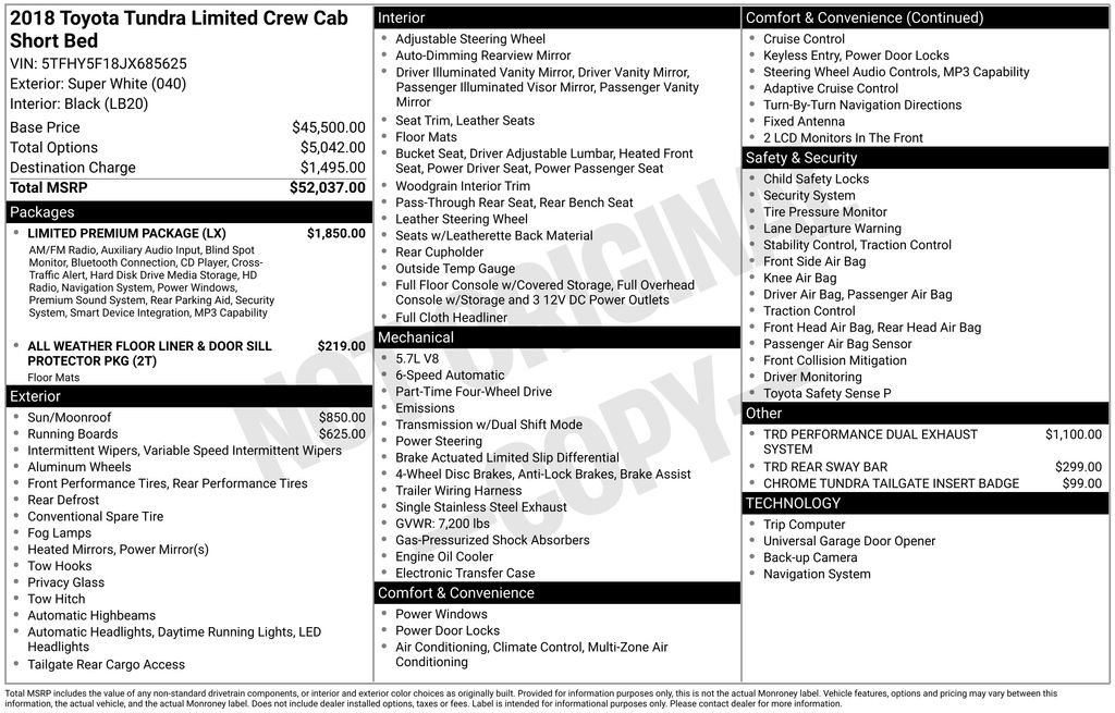 Used 2018 Toyota Tundra Limited w/ Limited Premium Package AWD/4WD image 7